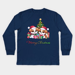 A Cute Puppy Christmas Kids Long Sleeve T-Shirt